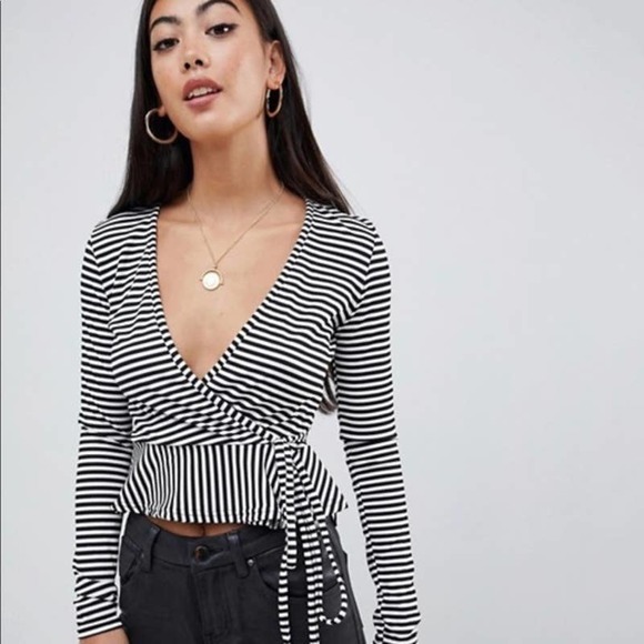 ASOS Boohoo Stripe Side Tie Wrap Top NWT - Picture 2 of 7